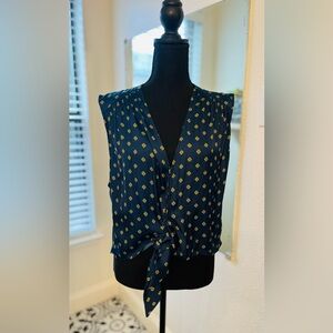 Free People Tie Vest Sleeveless Top In Navy Blue Medium